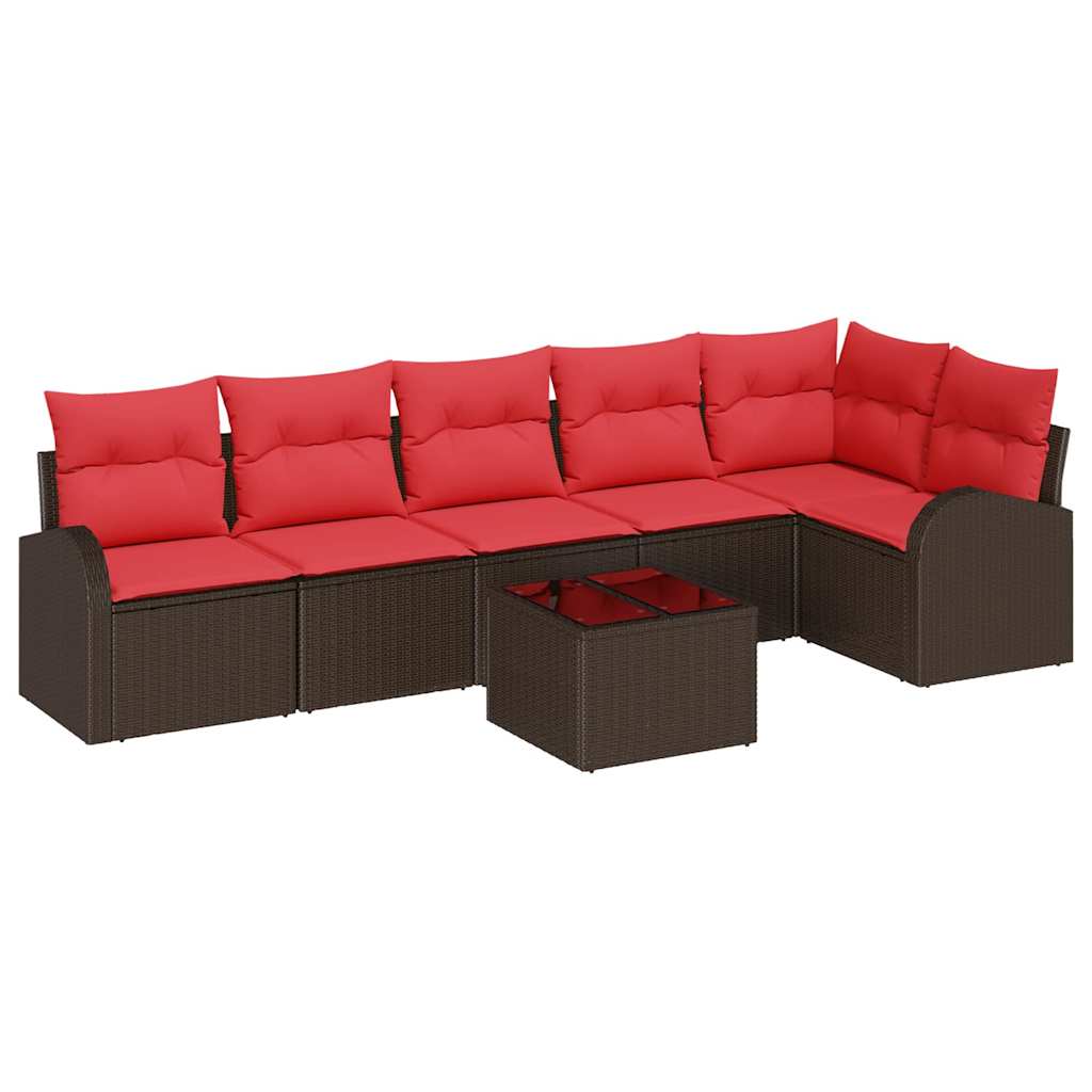 Ensemble de canapé de jardin 7 pcs Marron polyrotin