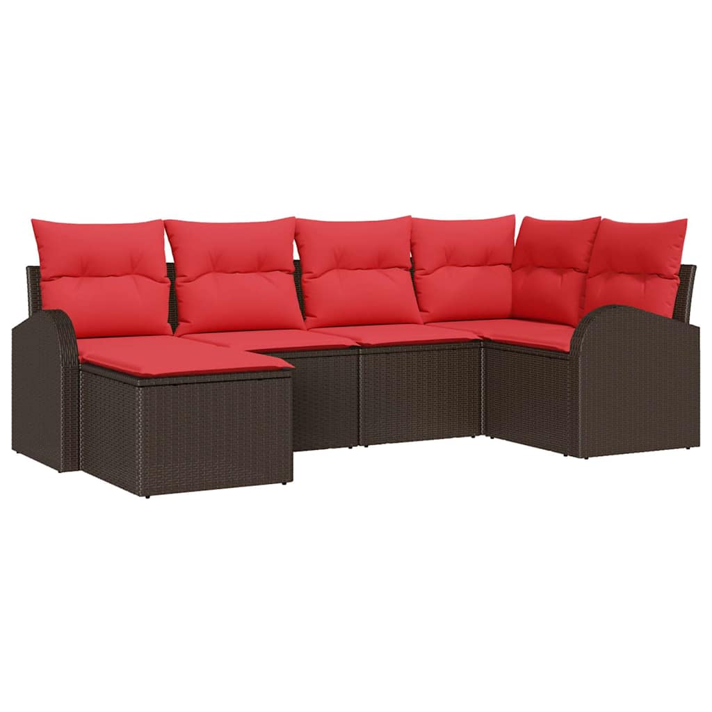 Ensemble de canapé de jardin 6 pcs Marron Poly Rattan