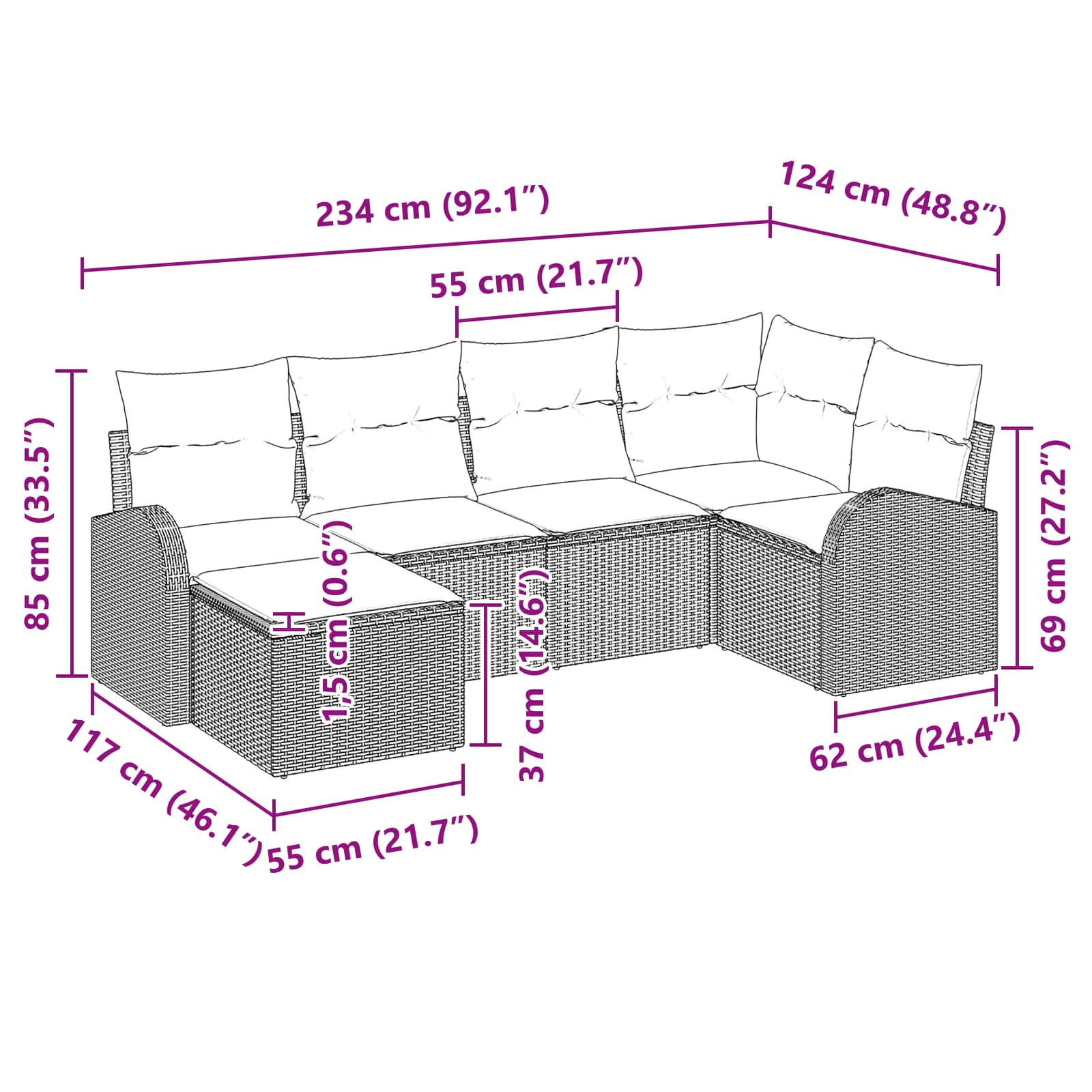 Ensemble de canapé de jardin 6 pcs Marron Poly Rattan