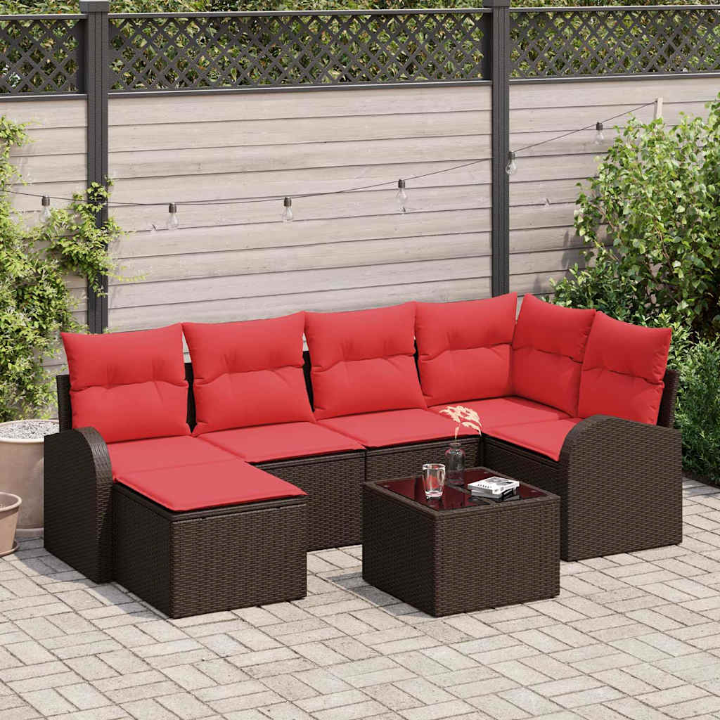 Ensemble de canapé de jardin 7 pcs Marron Poly Rattan