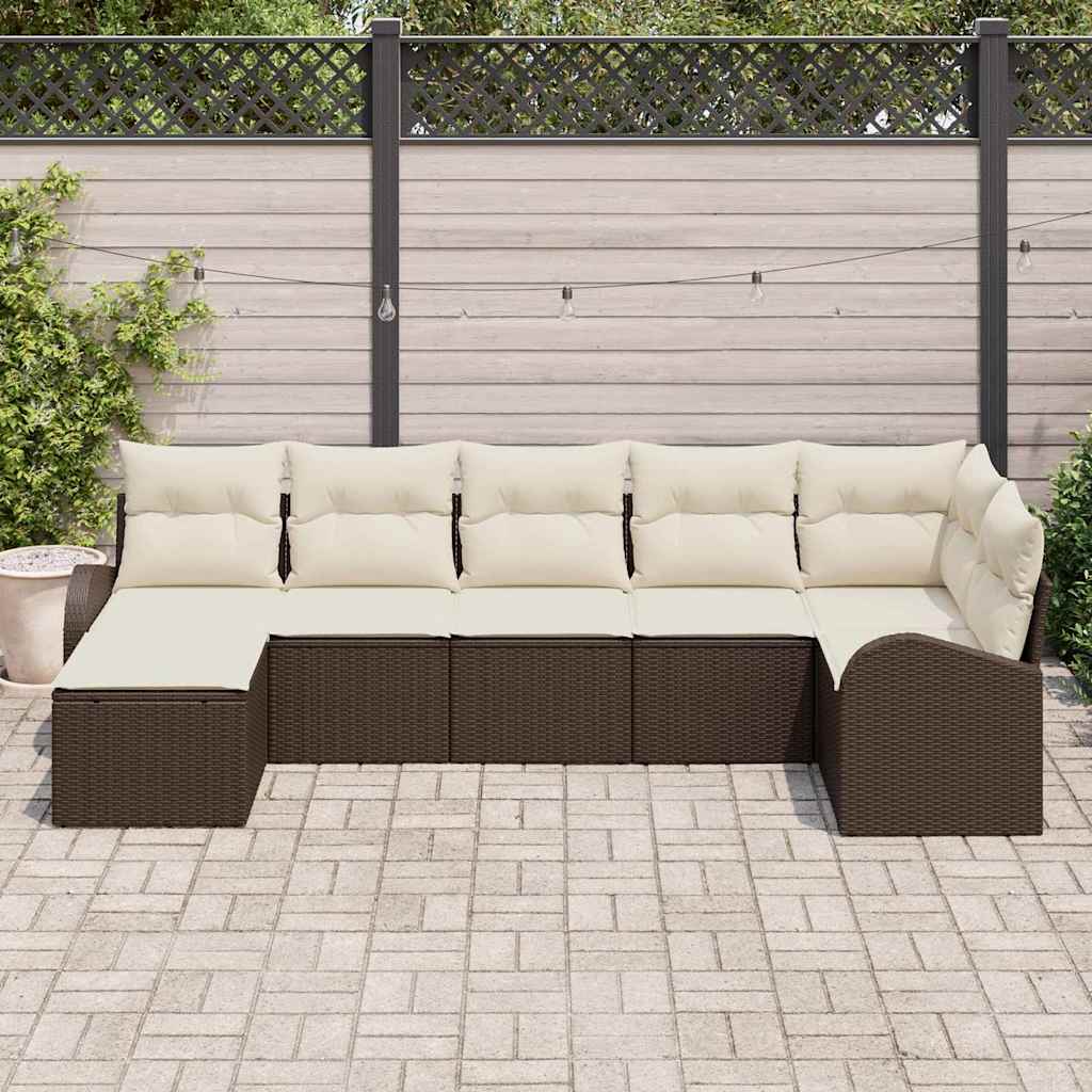 Ensemble de canapé de jardin 7 pcs Marron Poly rotin