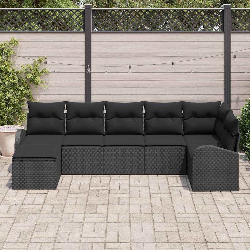 Ensemble de canapé de jardin avec coussin 7 pcs Noir Poly rotin