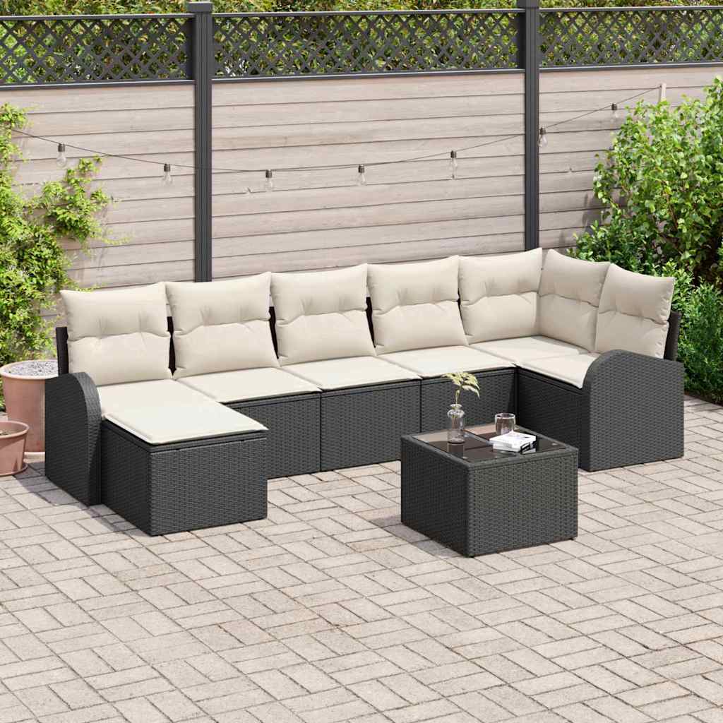 Ensemble de canapé de jardin avec coussin 8 pcs Noir Poly rotin