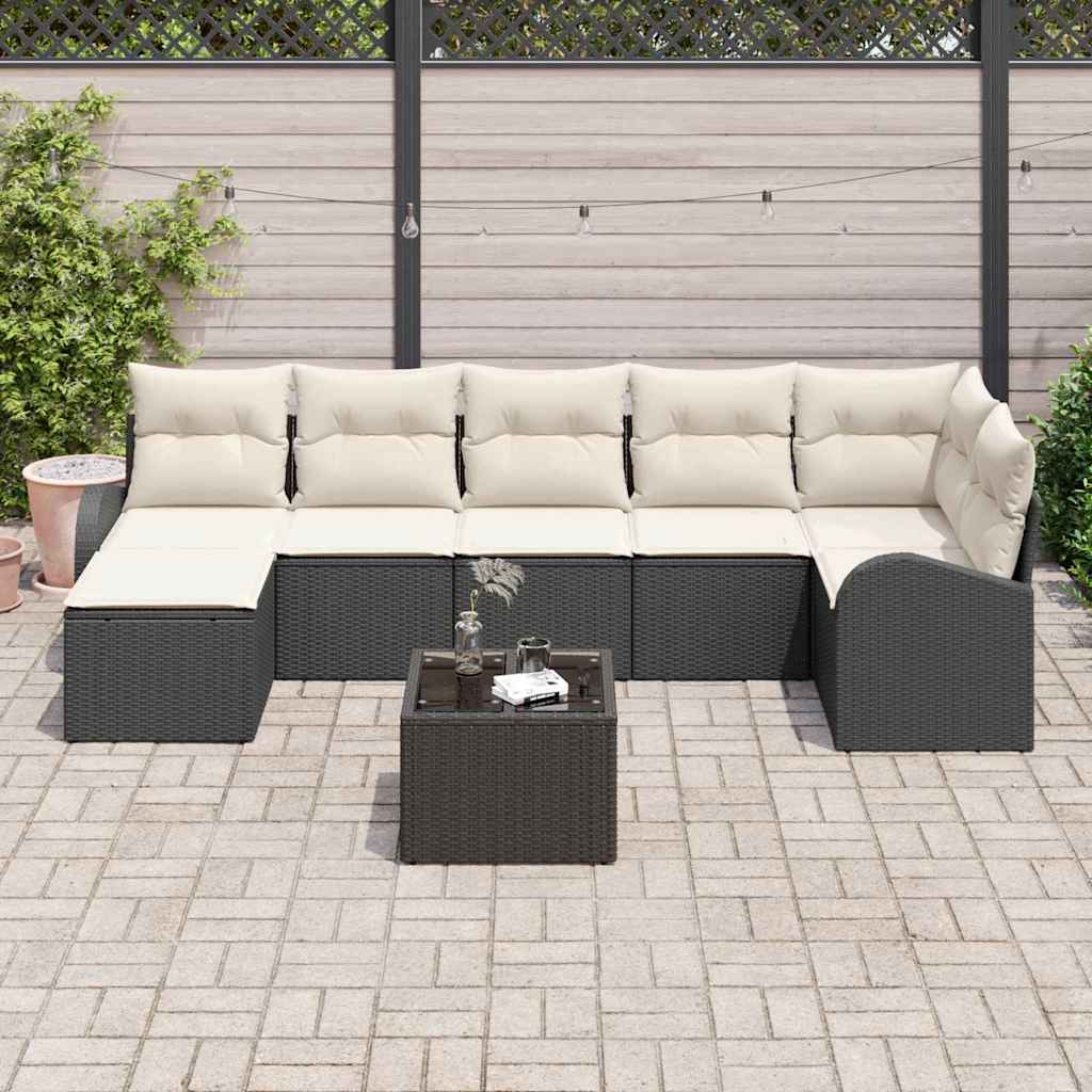 Ensemble de canapé de jardin avec coussin 8 pcs Noir Poly rotin