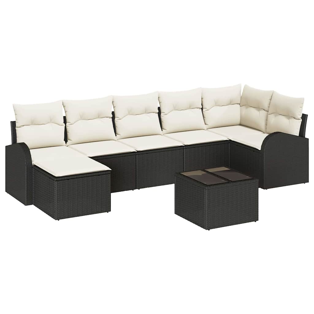 Ensemble de canapé de jardin avec coussin 8 pcs Noir Poly rotin