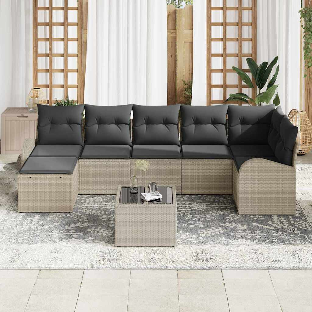 Ensemble de canapé de jardin 8 pcs Gris clair Poly rotin