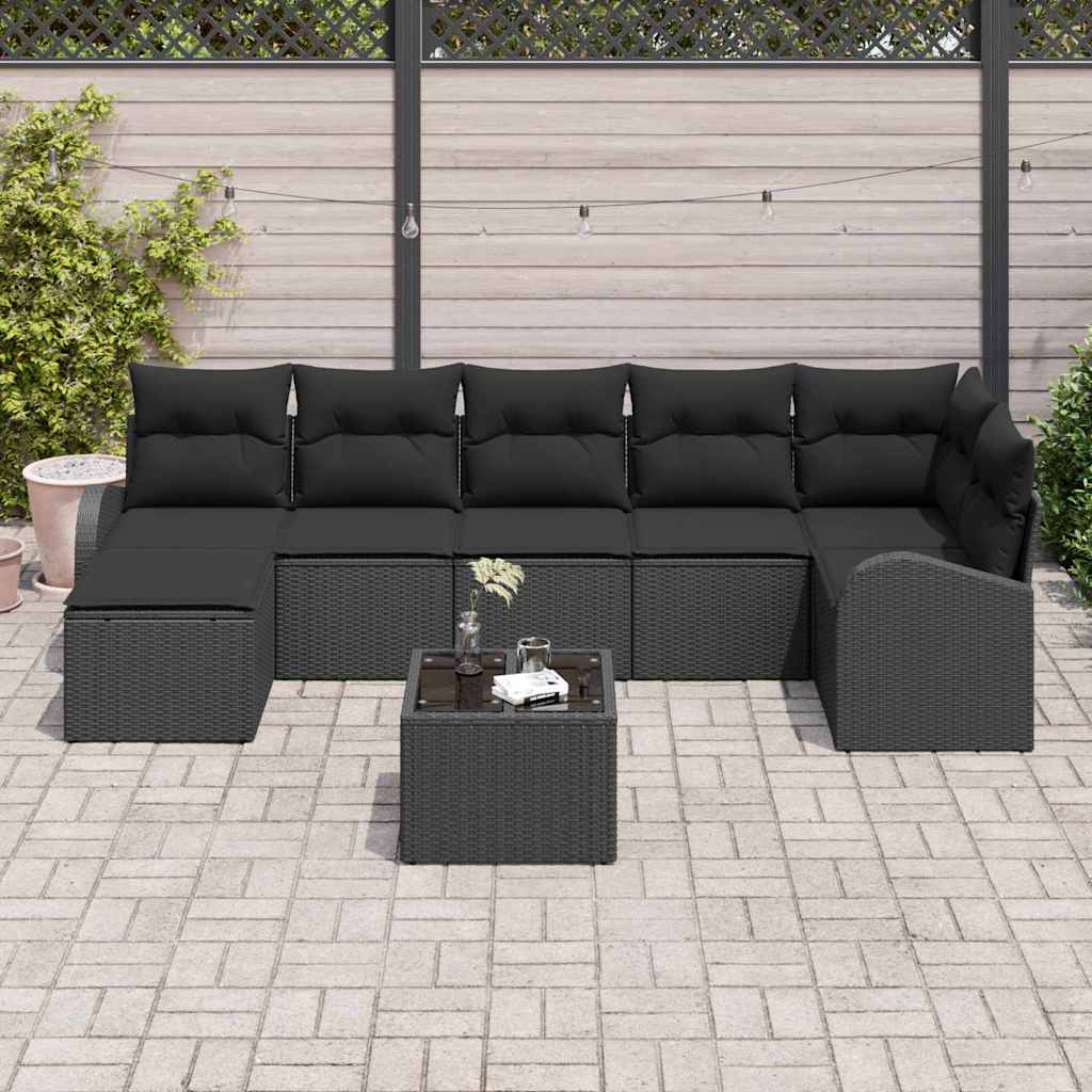 Ensemble de canapé de jardin avec coussin 8 pcs Noir Poly rotin