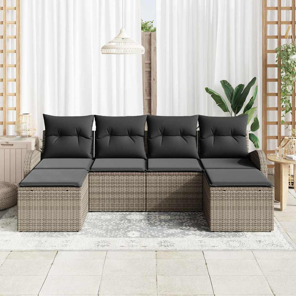Ensemble de canapé de jardin 6 pcs Gris Poly Rattan