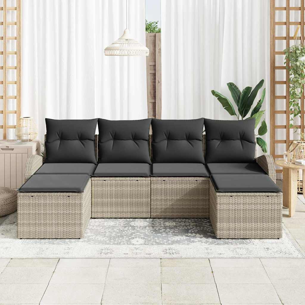 Ensemble de canapé de jardin 6 pcs Gris clair Poly Rattan