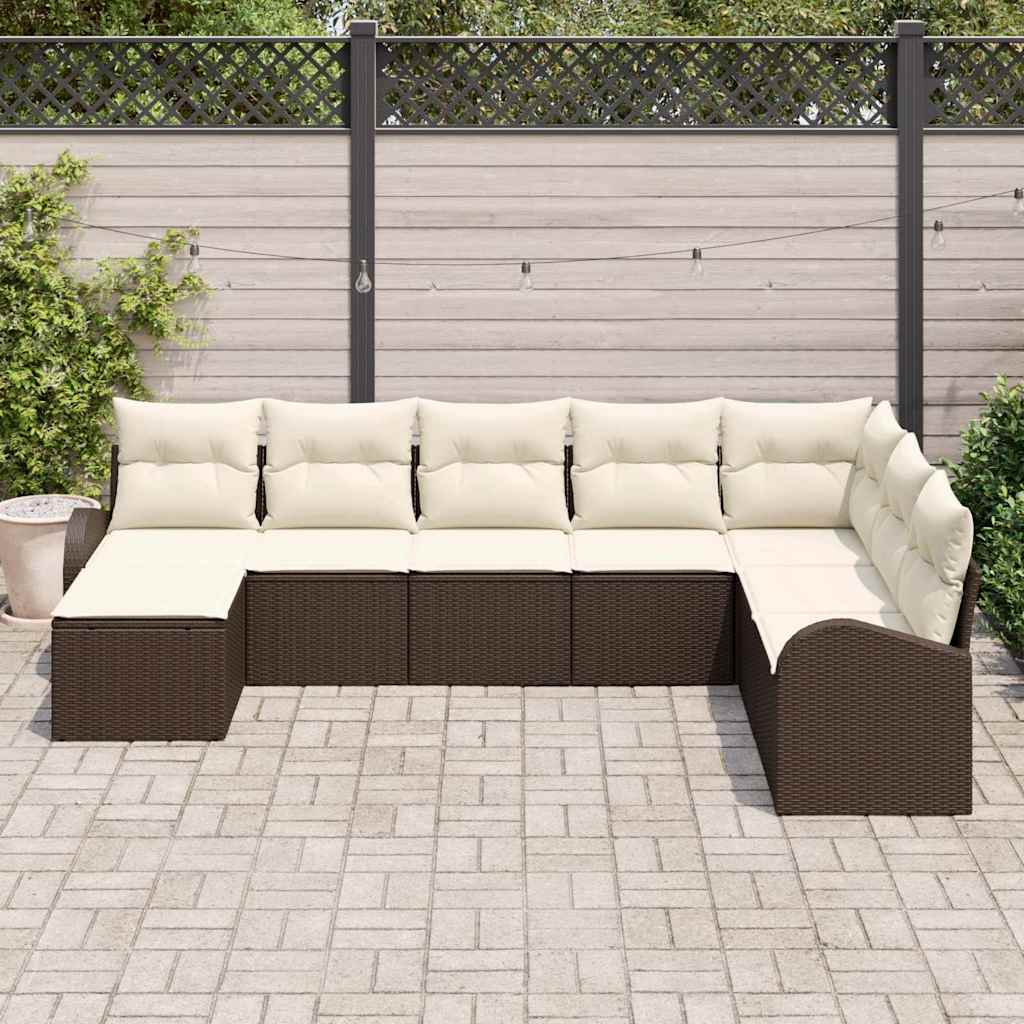 Ensemble de canapé de jardin 8 pcs Marron Poly rotin