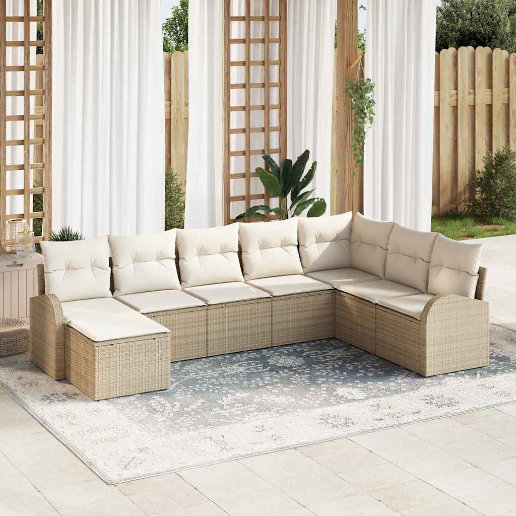 Ensemble de canapé de jardin 8 pcs Beige Poly Rattan