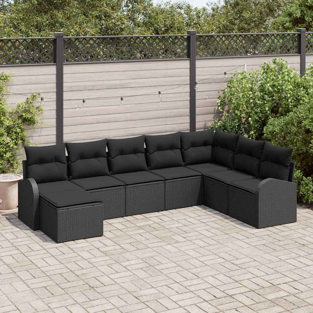 Ensemble de canapé de jardin 8 pcs Noir Poly Rattan