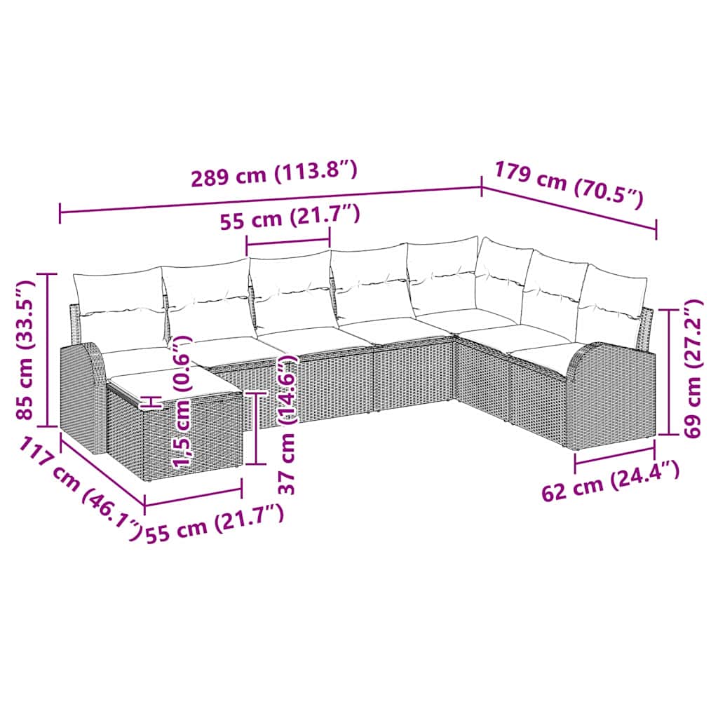 Ensemble de canapé de jardin 8 pcs Noir Poly Rattan