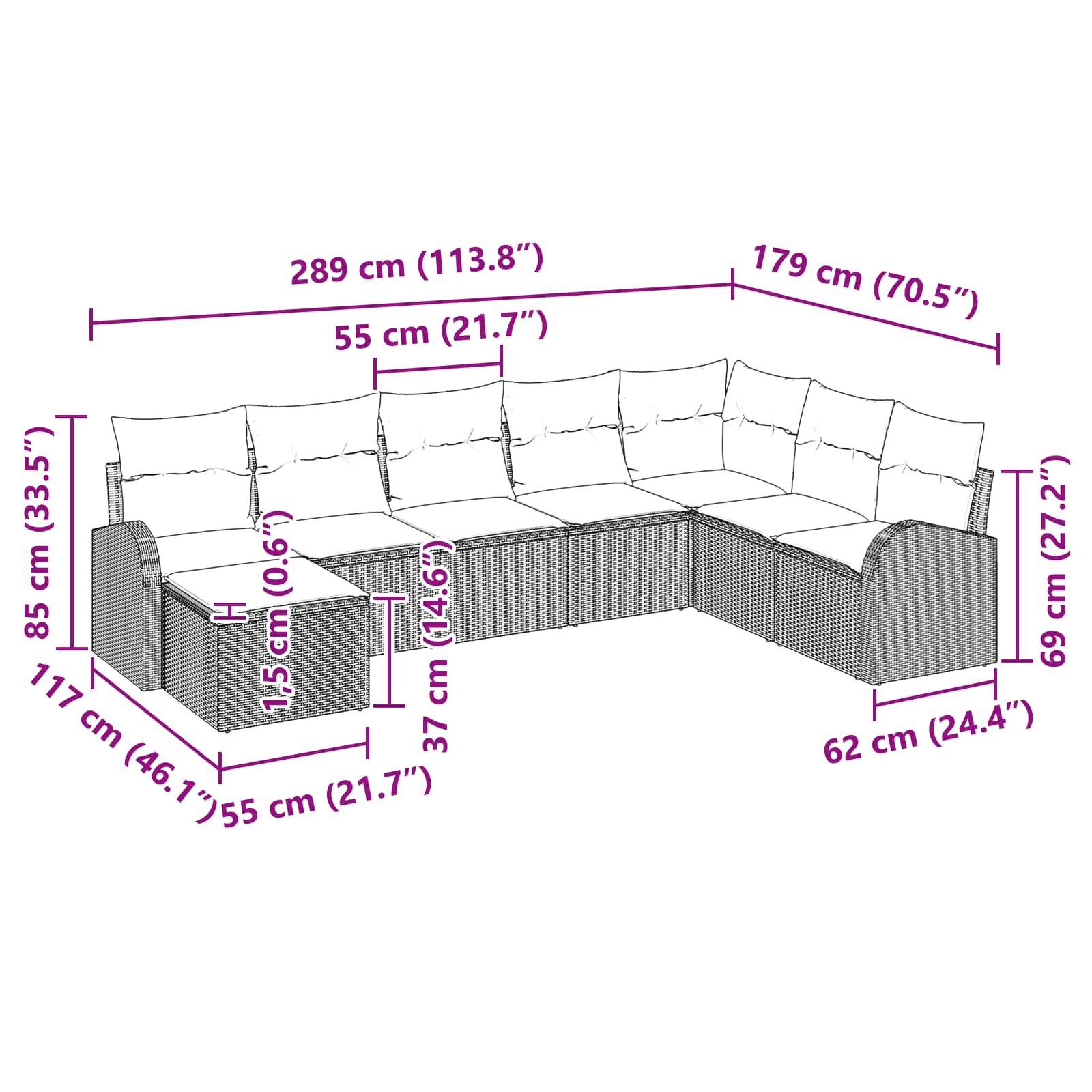 Ensemble de canapé de jardin 8 pcs Marron Poly rotin