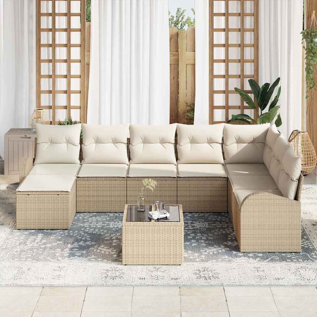 Ensemble de canapé de jardin 9 pcs Beige Poly rotin