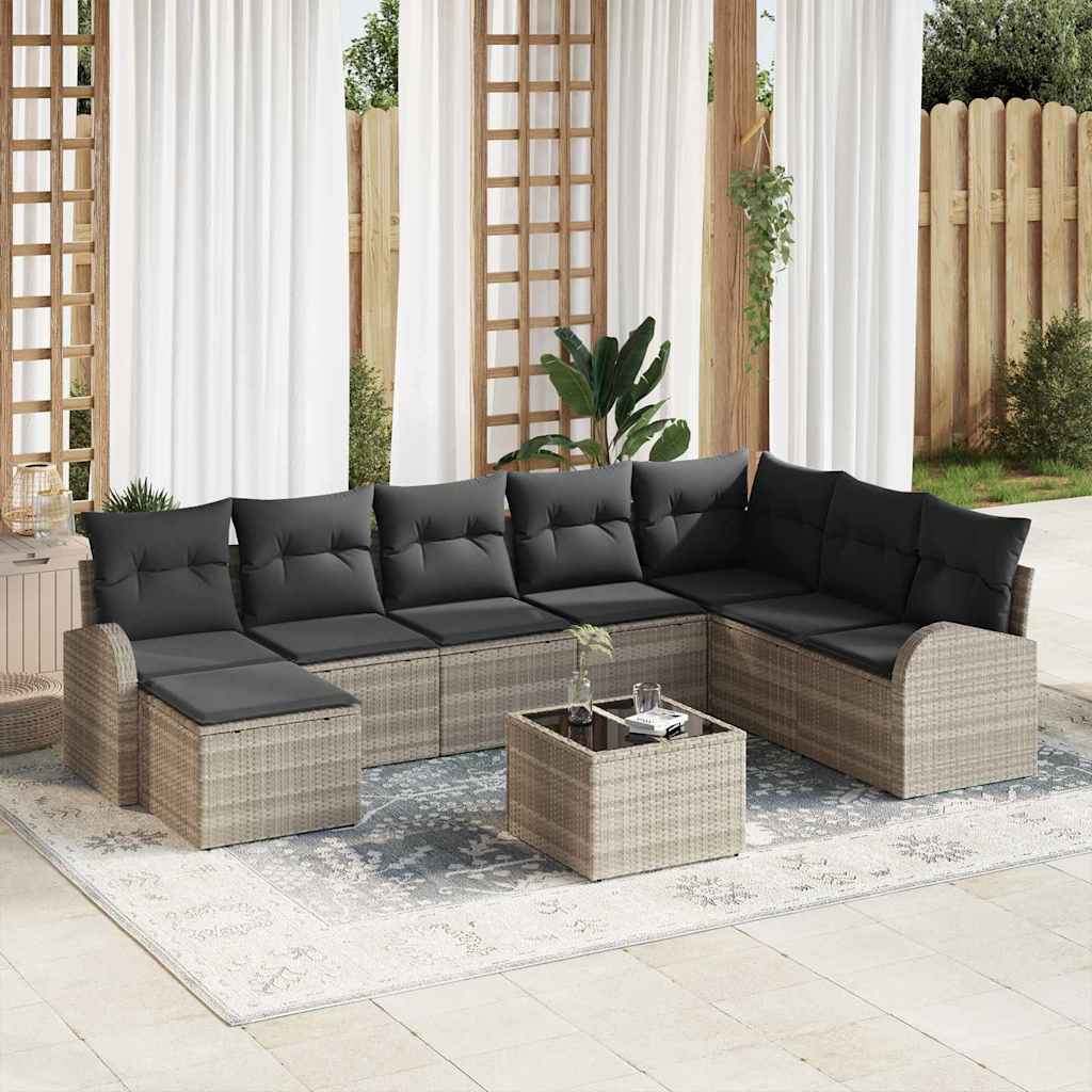 Ensemble de canapé de jardin 9 pcs Gris clair Poly rotin