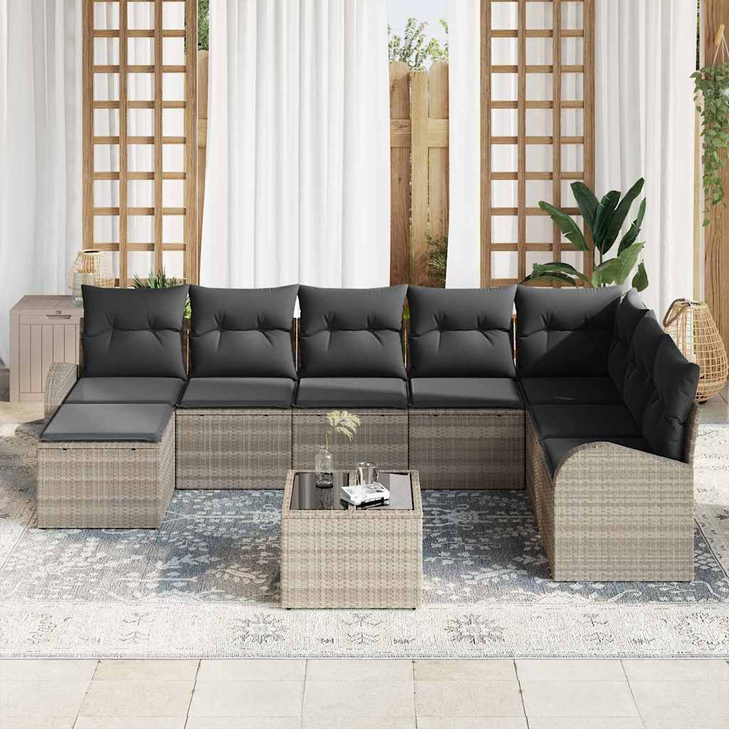 Ensemble de canapé de jardin 9 pcs Gris clair Poly rotin