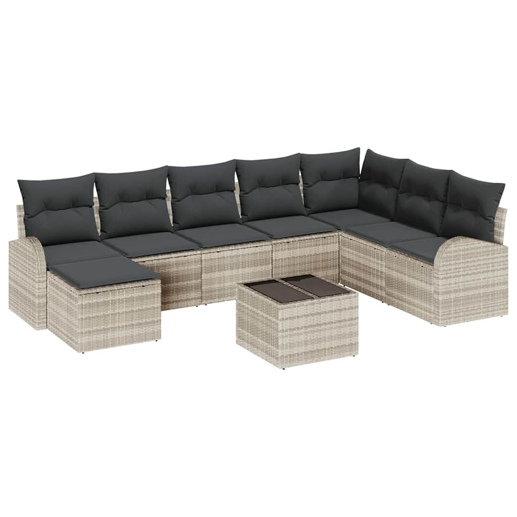 Ensemble de canapé de jardin 9 pcs Gris clair Poly rotin