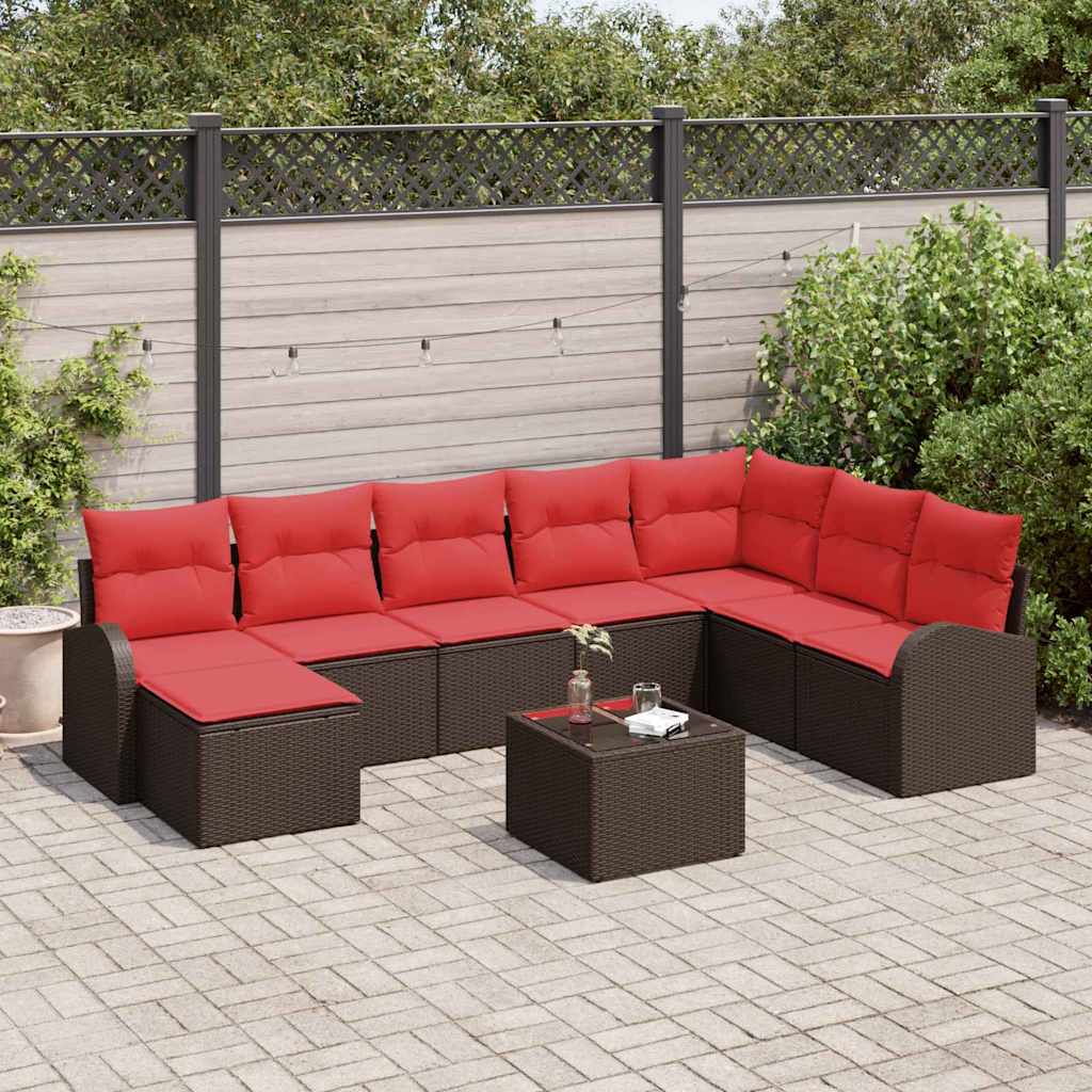 Ensemble de canapé de jardin 9 pcs Marron Poly Rattan