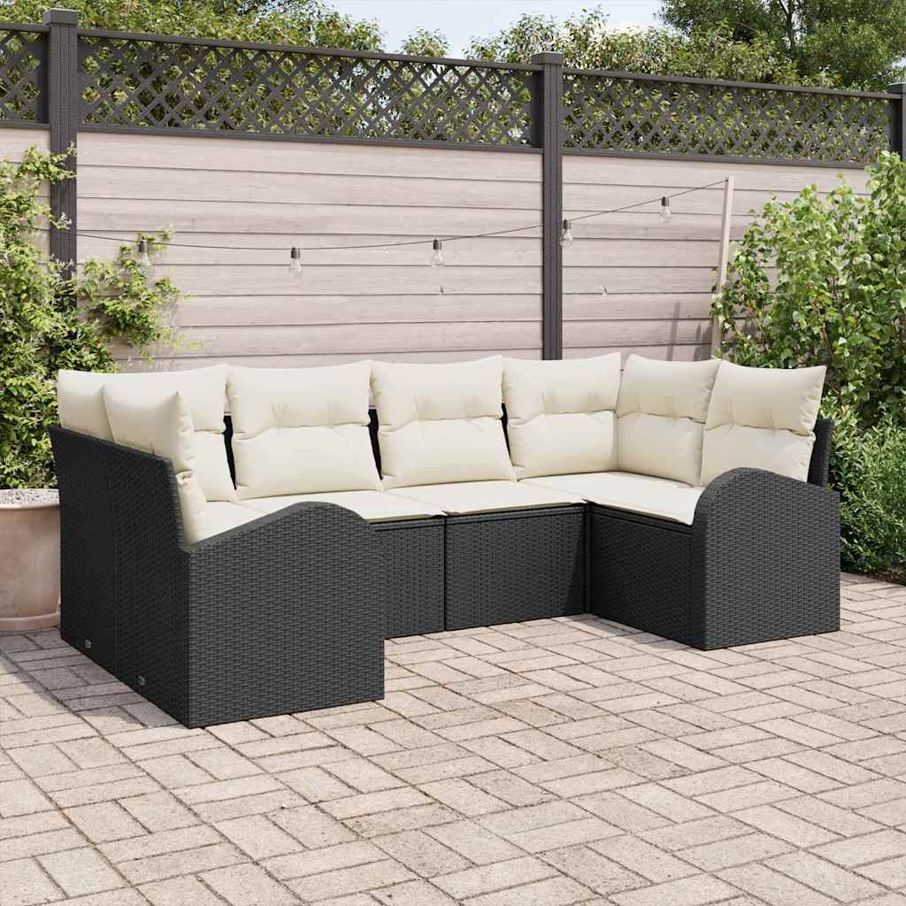 Ensemble de canapé de jardin 6 pcs Noir Poly Rattan