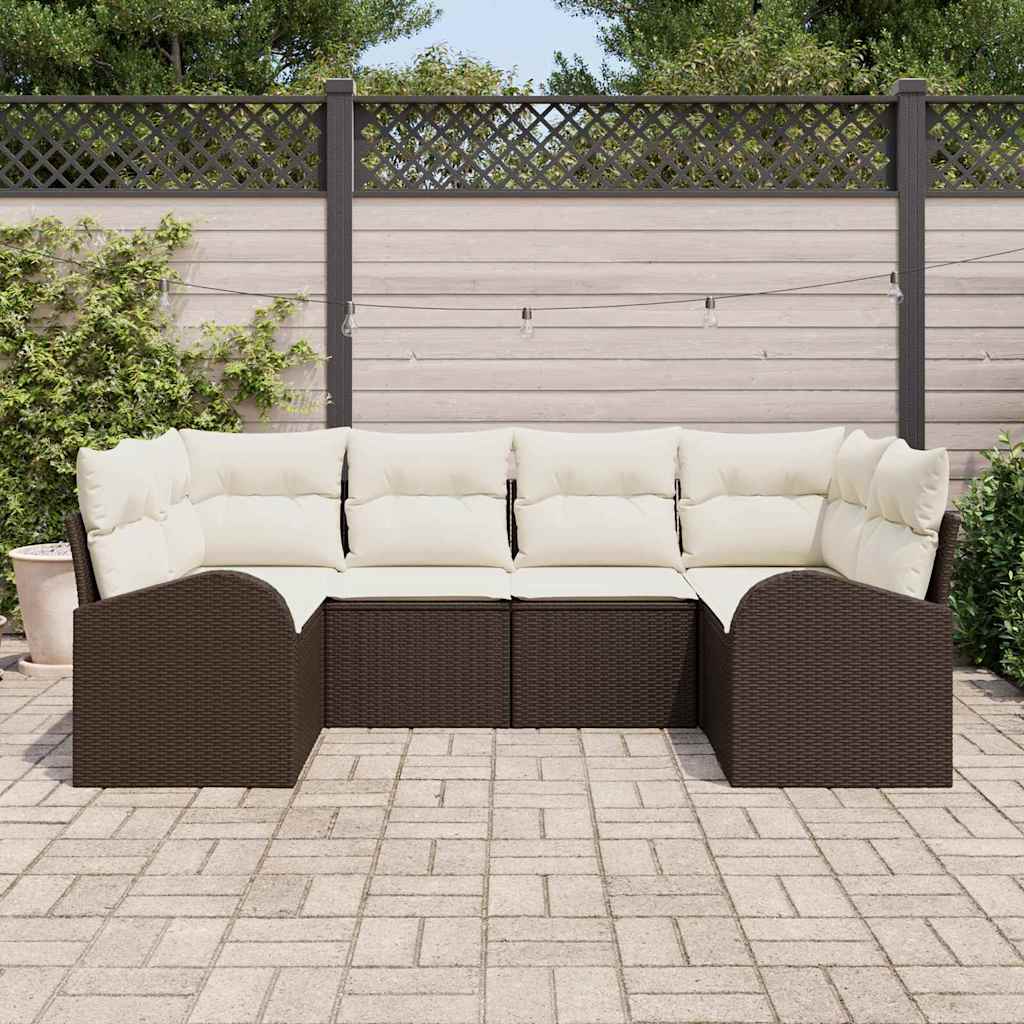 Ensemble de canapé de jardin 6 pcs Marron Poly Rattan
