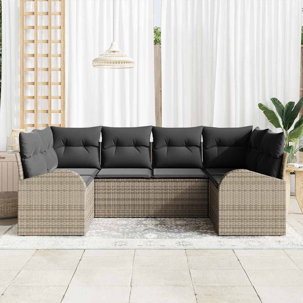 Ensemble de canapé de jardin 6 pcs Gris Poly Rattan
