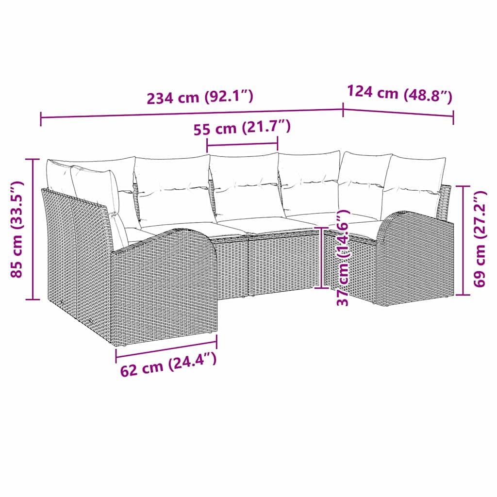 Ensemble de canapé de jardin 6 pcs Gris Poly Rattan