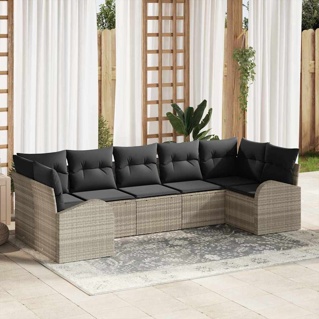 Ensemble de canapé de jardin 7 pcs Gris clair Poly Rattan