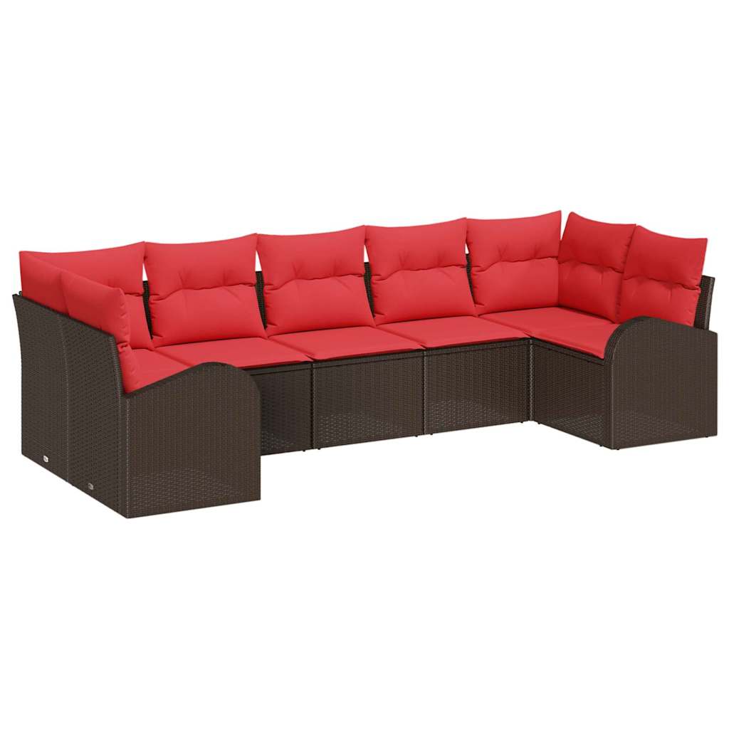 Ensemble de canapé de jardin 7 pcs Marron Poly Rattan