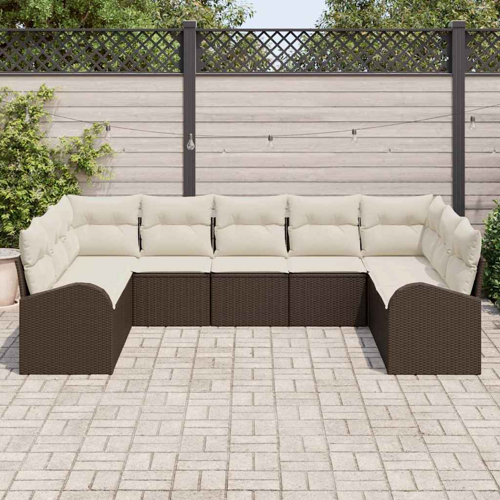 Ensemble de Canapés avec coussin 9 pcs Marron Poly Rattan