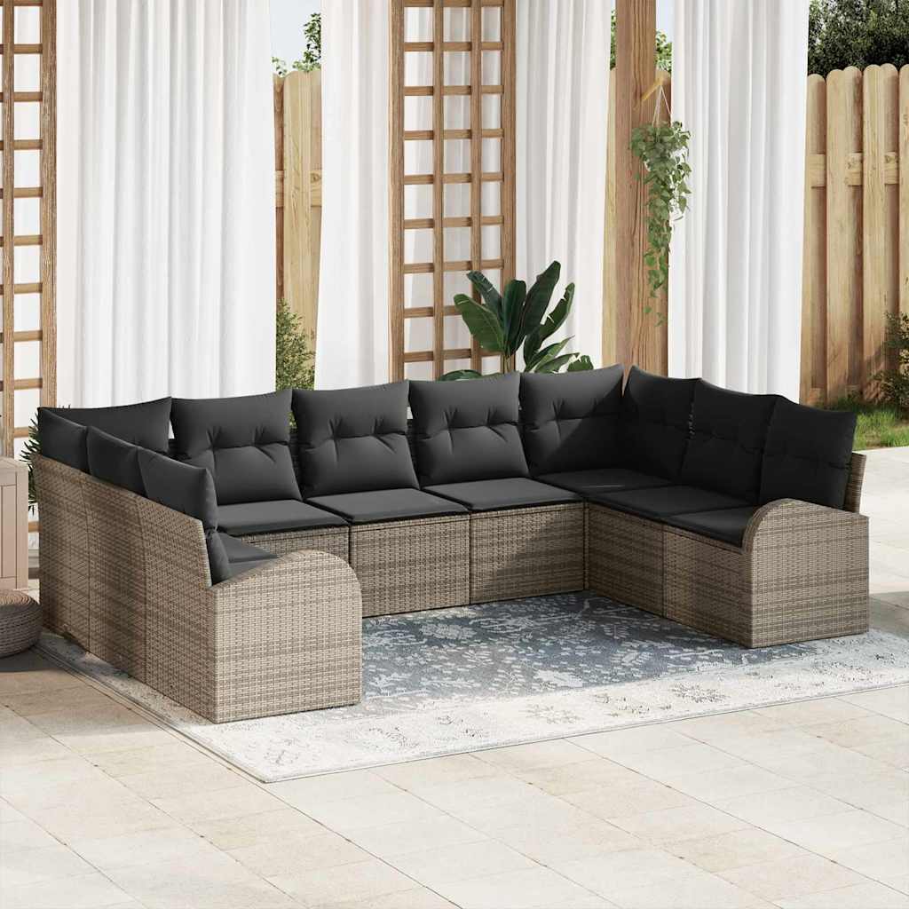 Ensemble de Canapés avec coussin 9 pcs Gris Poly Rattan