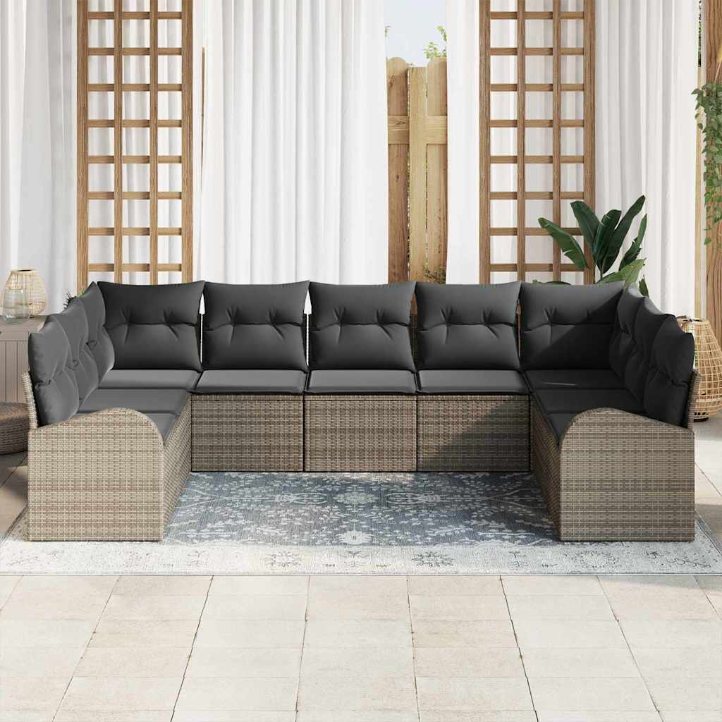 Ensemble de Canapés avec coussin 9 pcs Gris Poly Rattan