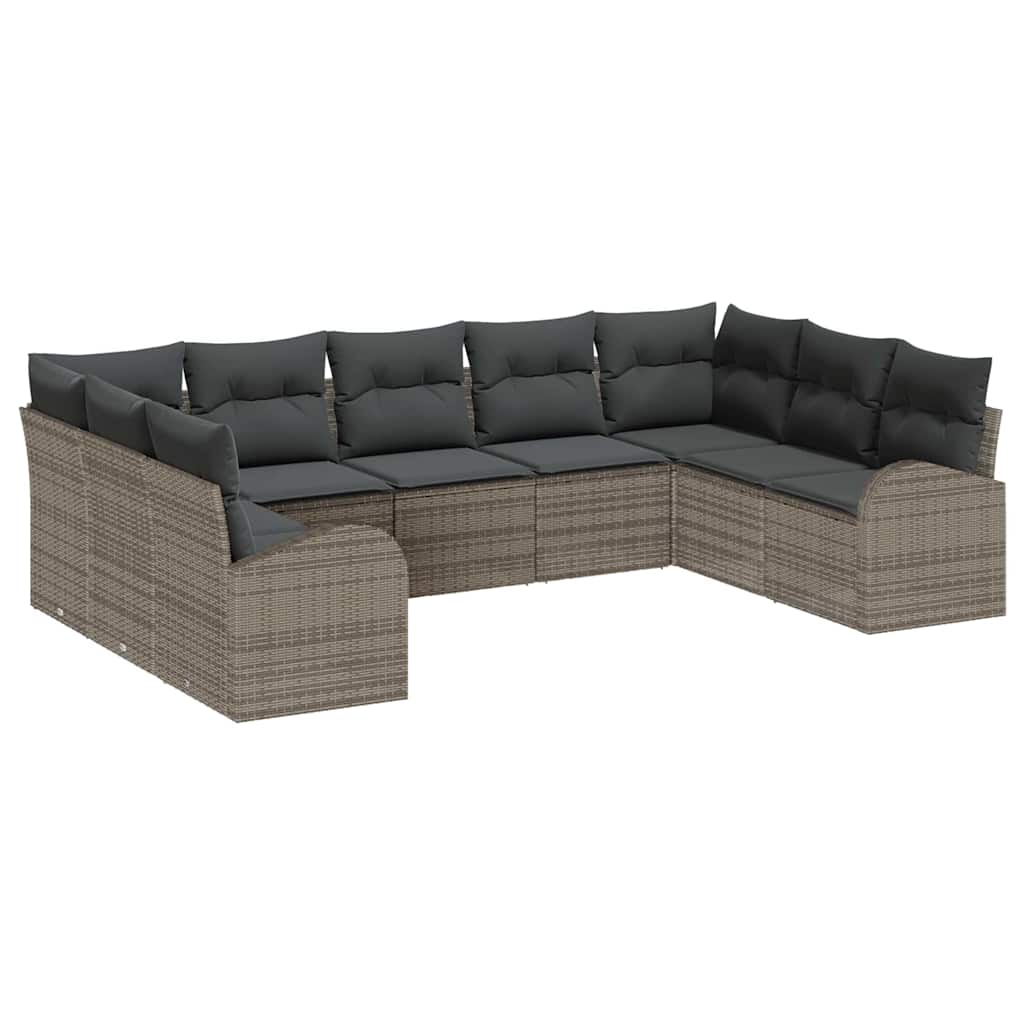 Ensemble de Canapés avec coussin 9 pcs Gris Poly Rattan
