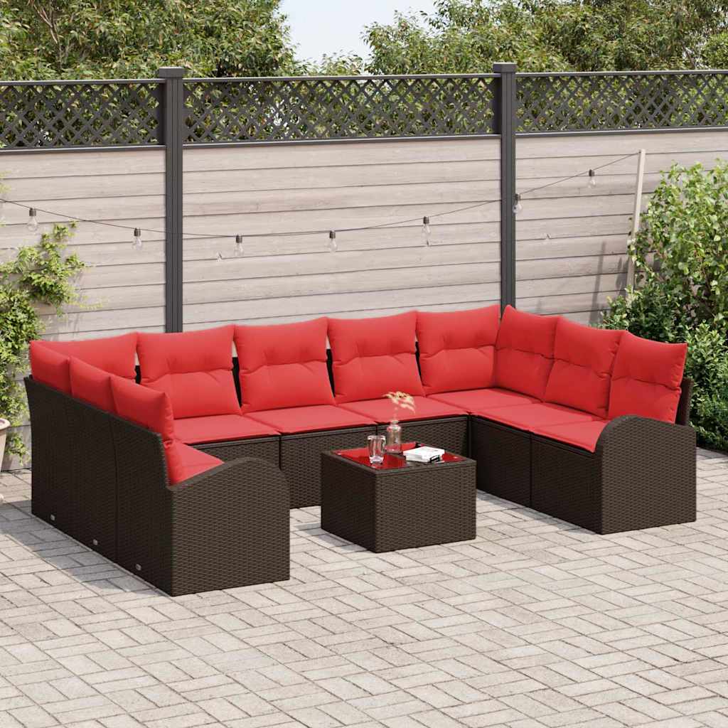 Ensemble de Canapés avec coussin 10 pcs Marron Poly Rattan