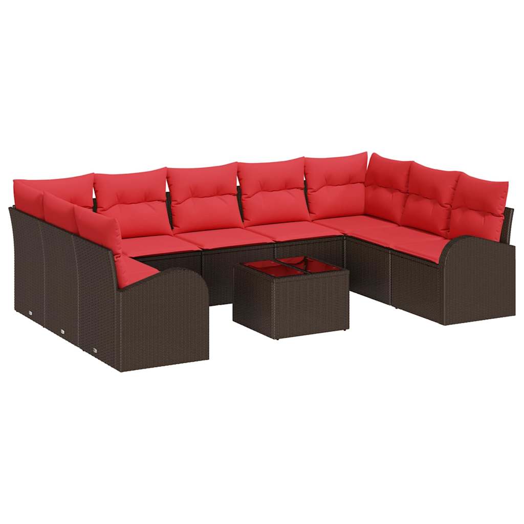 Ensemble de Canapés avec coussin 10 pcs Marron Poly Rattan