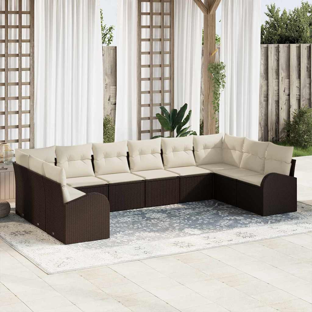 Ensemble de Canapés avec coussin 10 pcs Marron Polyrotin