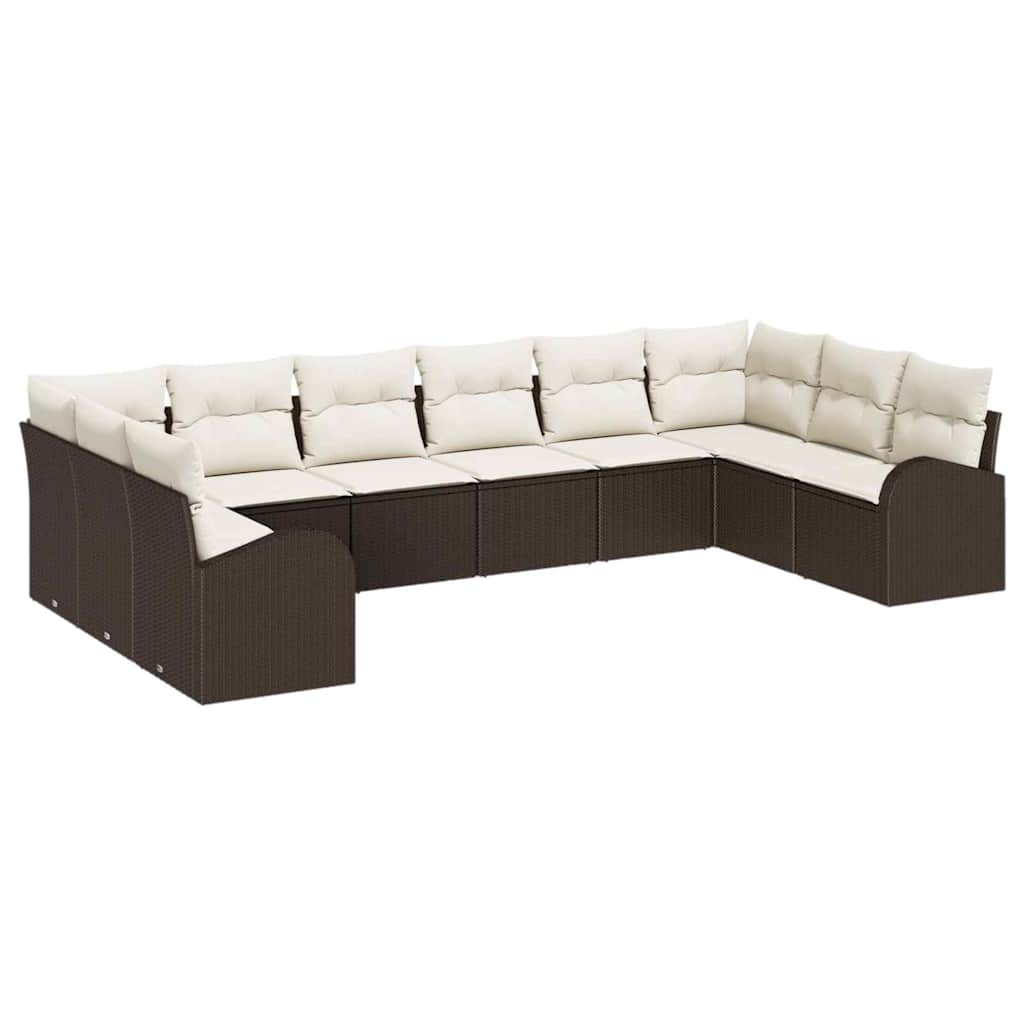Ensemble de Canapés avec coussin 10 pcs Marron Polyrotin