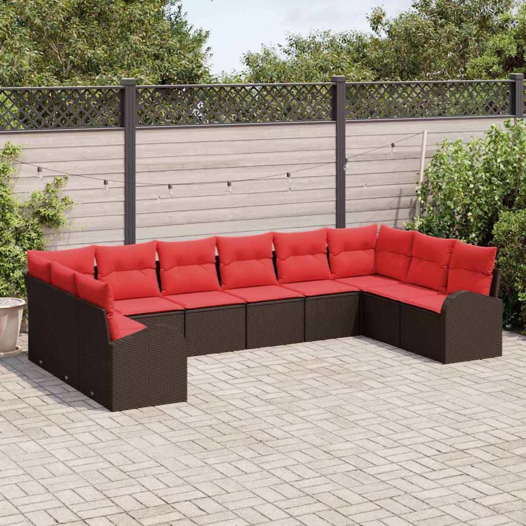 Ensemble de Canapés avec coussin 10 pcs Marron polyrotin