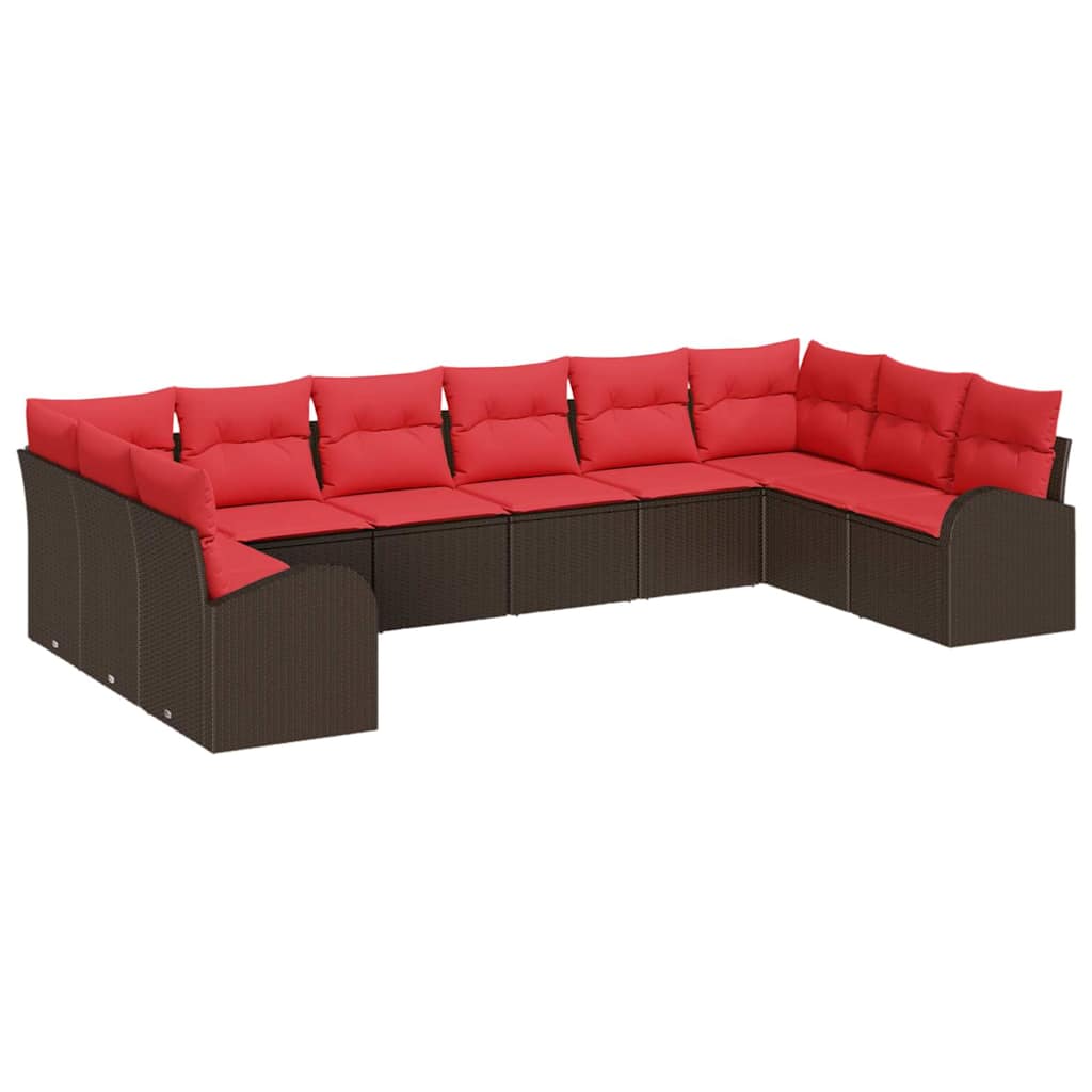 Ensemble de Canapés avec coussin 10 pcs Marron polyrotin