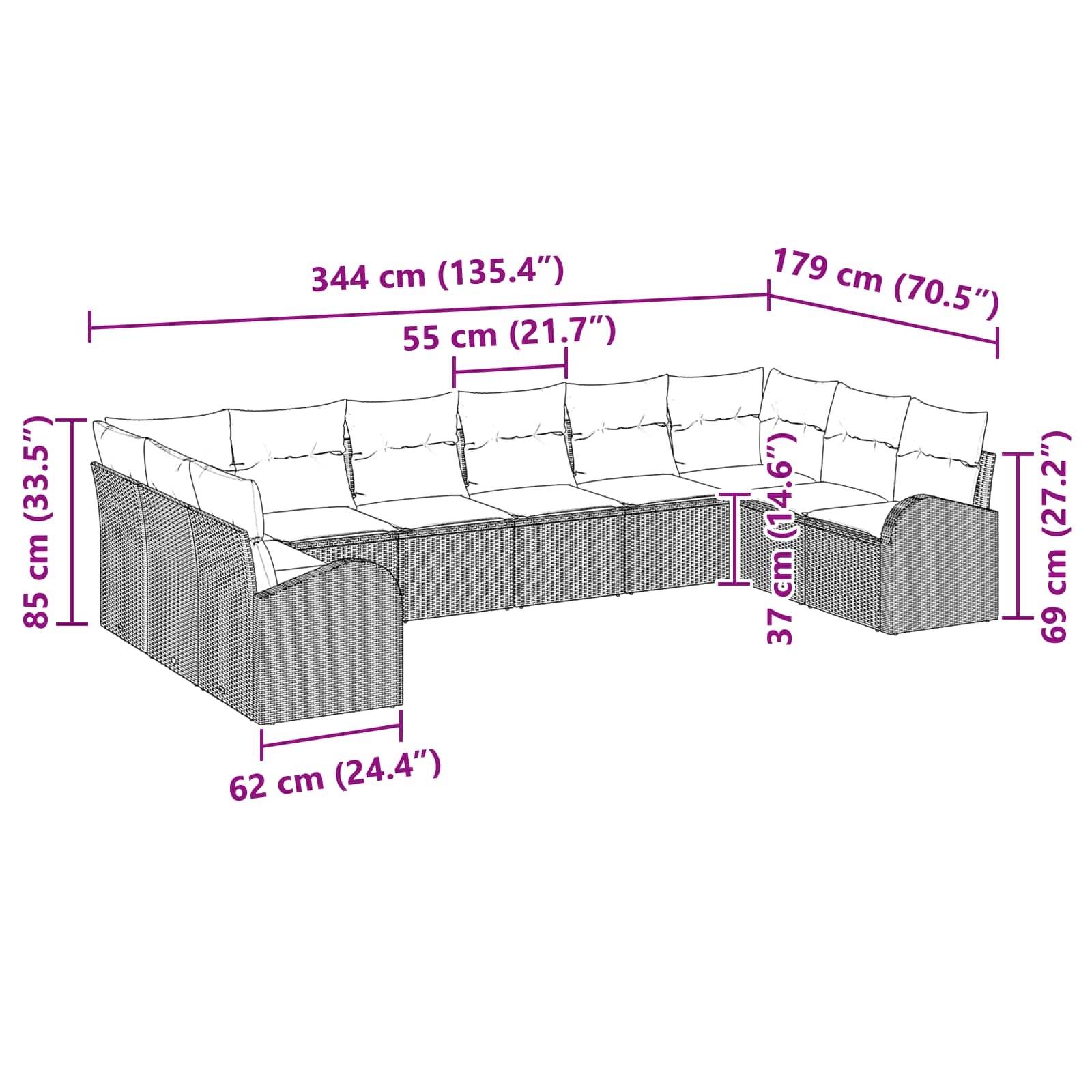 Ensemble de Canapés avec coussin 10 pcs Marron polyrotin
