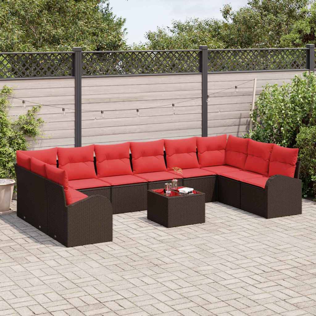 Ensemble de Canapés avec coussin 11 pcs Marron polyrotin