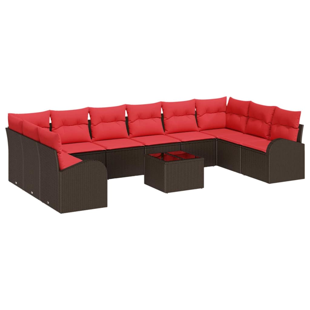 Ensemble de Canapés avec coussin 11 pcs Marron polyrotin