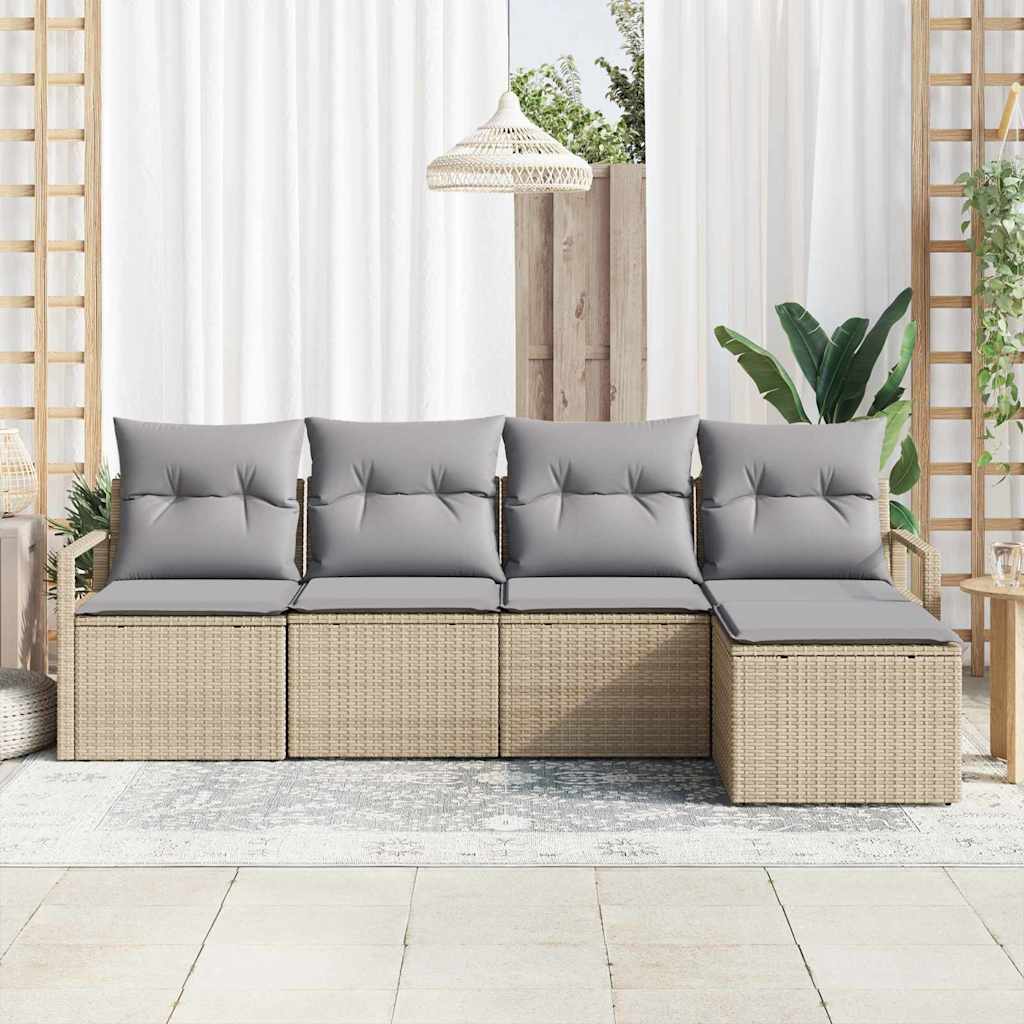 Ensemble de Canapés avec coussin 5 pcs Beige polyrotin