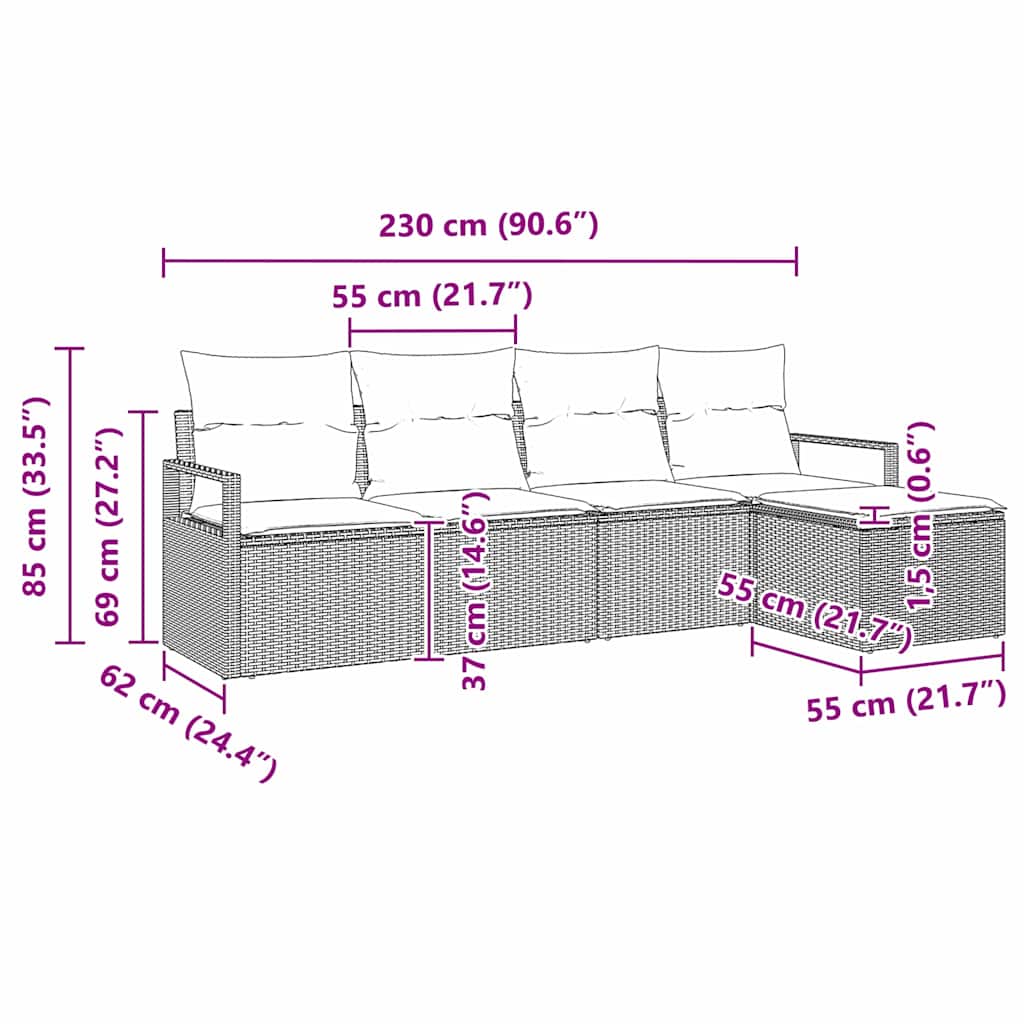 Ensemble de Canapés avec coussin 5 pcs Beige polyrotin