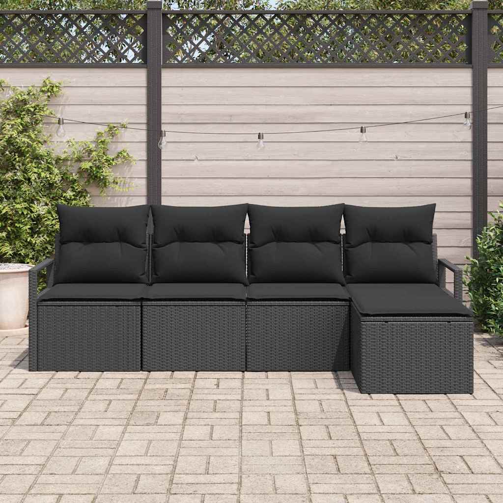 Ensemble de Canapés avec coussin 5 pcs Noir polyrotin