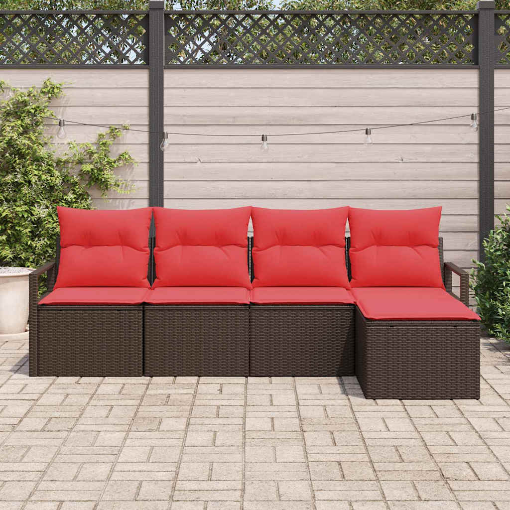 Ensemble de Canapés avec coussin 5 pcs Marron polyrotin