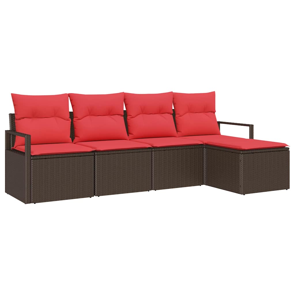 Ensemble de Canapés avec coussin 5 pcs Marron polyrotin