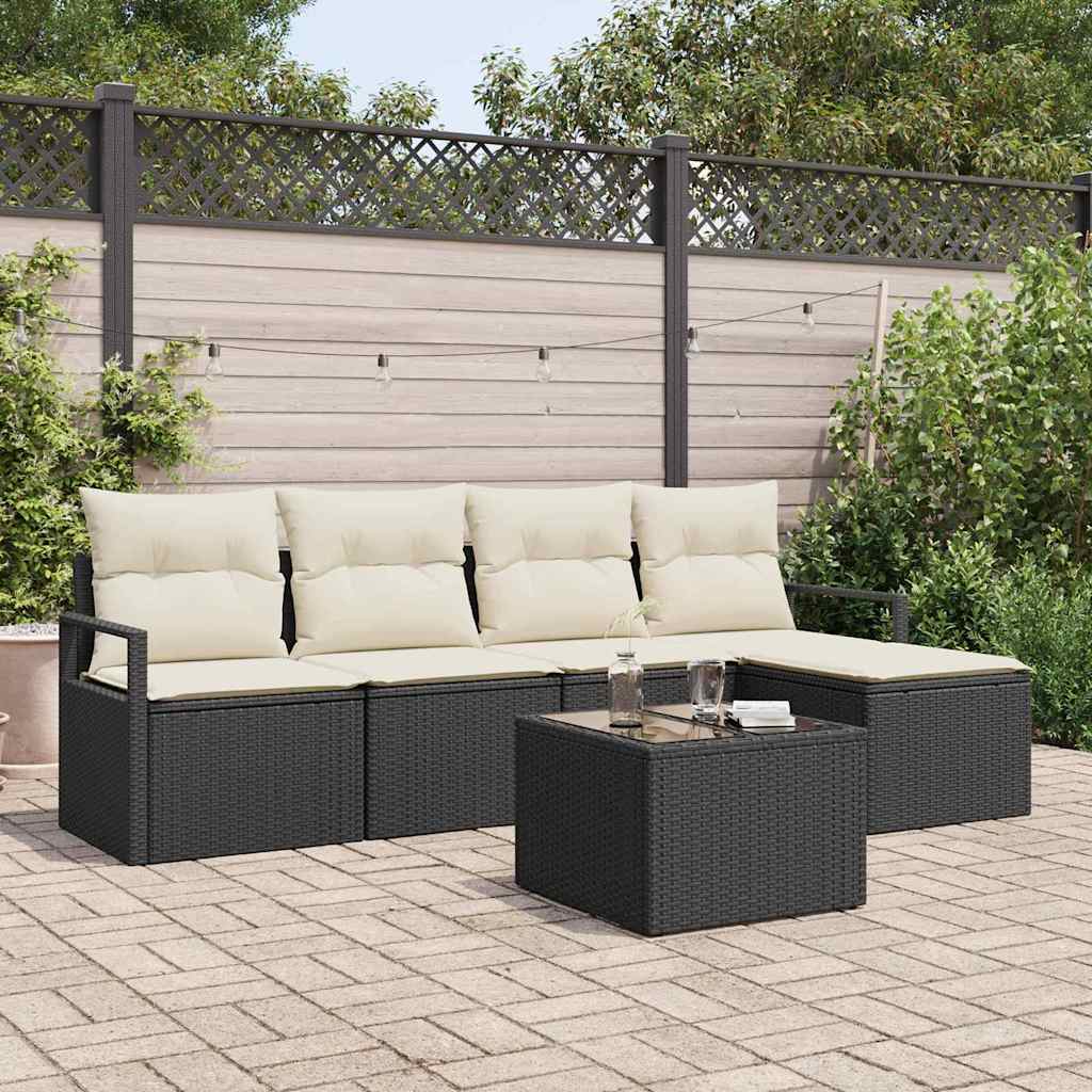 Ensemble de Canapés avec coussin 6 pcs Noir polyrotin