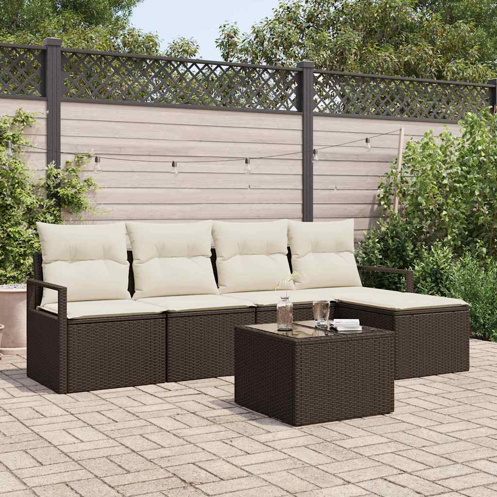 Ensemble de Canapés avec coussin 6 pcs Marron polyrotin