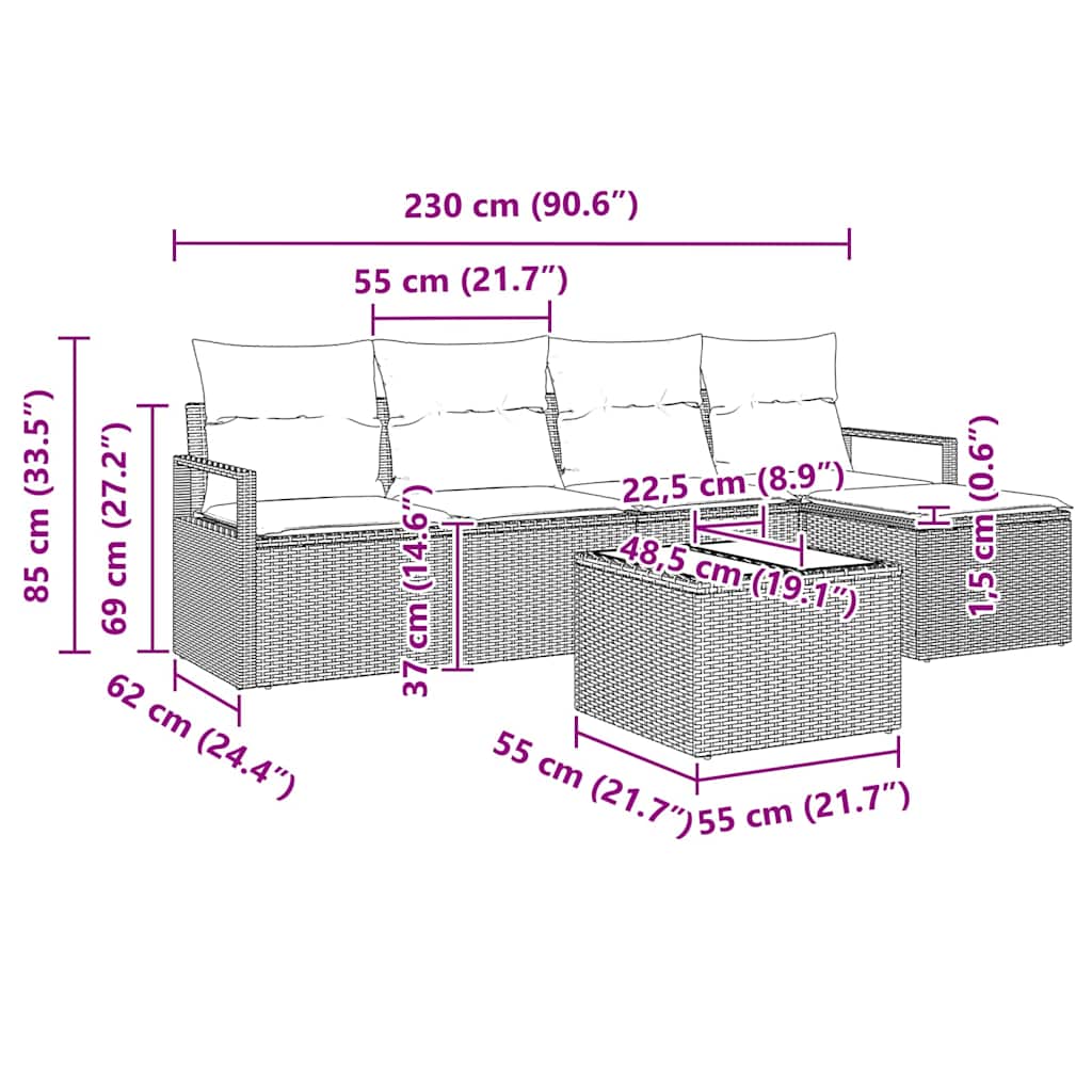 Ensemble de Canapés avec coussin 6 pcs Gris polyrotin
